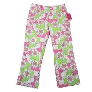 Vintage Lilly Pulitzer Liza Capri Pants Women 0P Pink Green Lion Sun Flowers Y2K